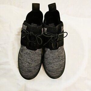 Eileen Fisher women two toned black gray stretch knit wedge heel sneakers SZ 8